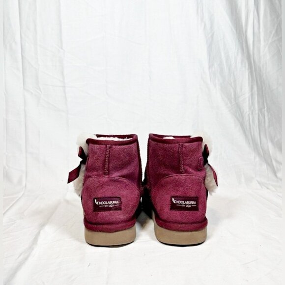 Koolaburra by Ugg Burgundy Suede Sherpa Victoria Mini Bow Booties Ankle Boots~7~ - Picture 4 of 6